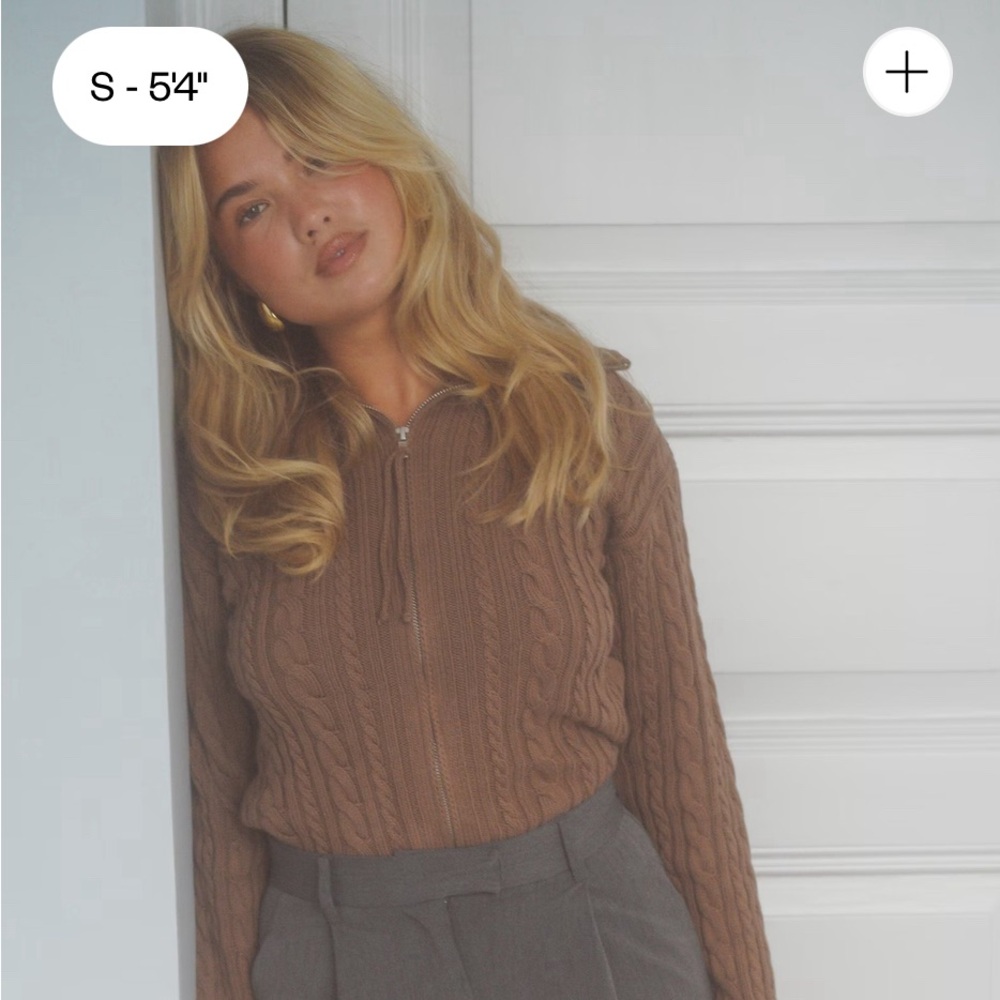 Djerf Avenue Small ready set go cardigan cable cord brown zip up